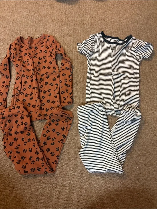 Kids Matching Pajama Set - Rust Floral & Navy Stripe