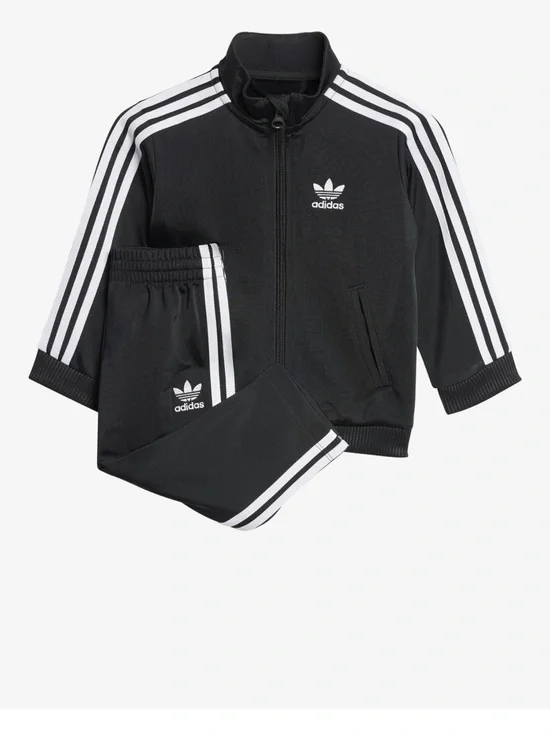 adidas Black and White Three-Stripe Tracksuit Set