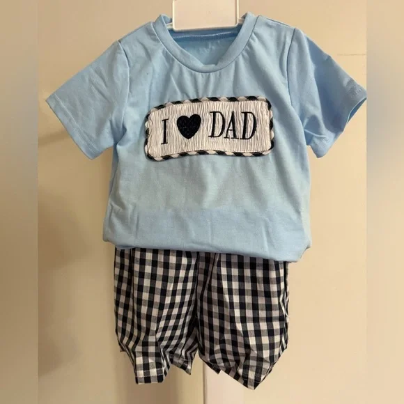 New Smocked I Love Dad Short Set - Size 2-3