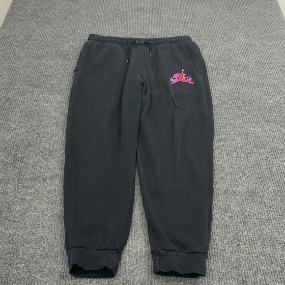 Jordan Nike Sweatpants Mens L Black Cotton Fleece Graphic Logo Joggers Sporty