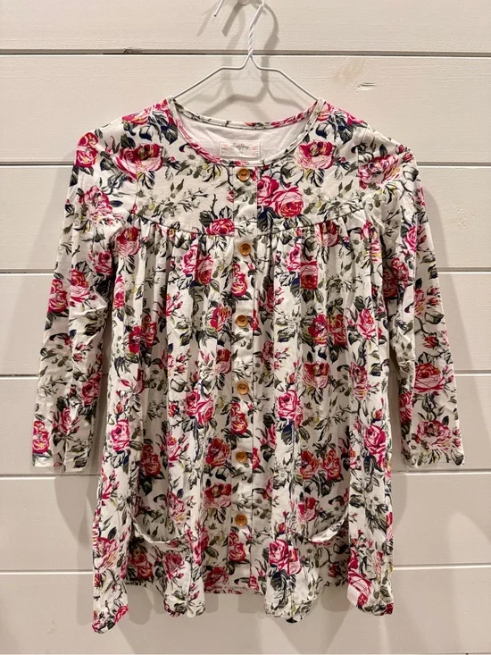 Floral Button-Front Cotton Tunic - Pink Rose Print