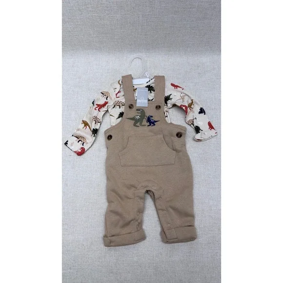 Bundles by Baby Place 0-3M‎ Dinosaur 2-Piece Overall Set Tan New