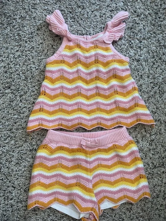 Haute Hippie Pink Yellow Chevron Knit Tank & Shorts Set
