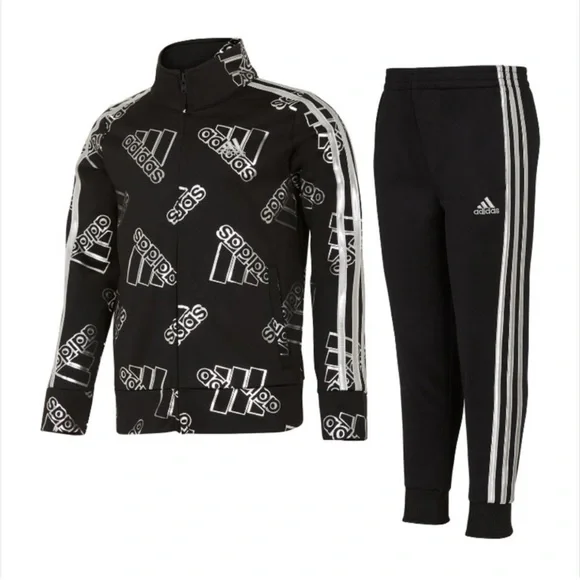 Adidas Kids Black and Silver Tracksuit