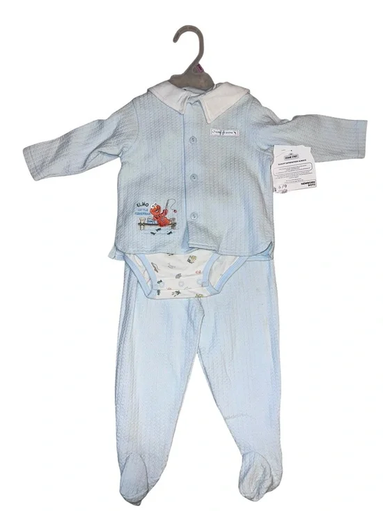 Elmo Light Blue Baby Footed 2-Piece Set with Collar and Printed Bodysuit 6-9m