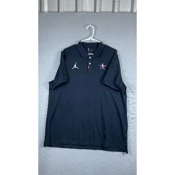 Jordan Polo Shirt Mens XL Black Excellent NBA All-Star Game Dri-FIT Jumpman Logo