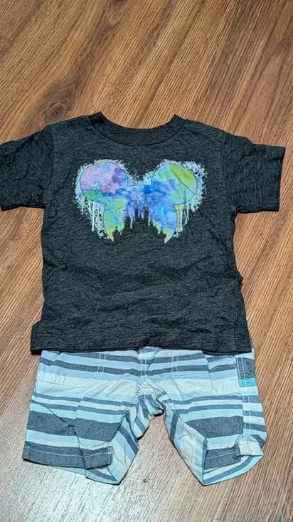 Nautica Blue + White Striped Shorts, Gray Disney Mickey T-shirt Boys Size 2T