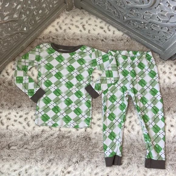 Burt’s Bees Kids matching set boys 2T green argyle preppy loungewear pajamas
