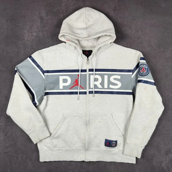 Jordan Paris Saint-Germain Fleece Hoodie Mens XL Gray Full‎ Zip DB6481-051