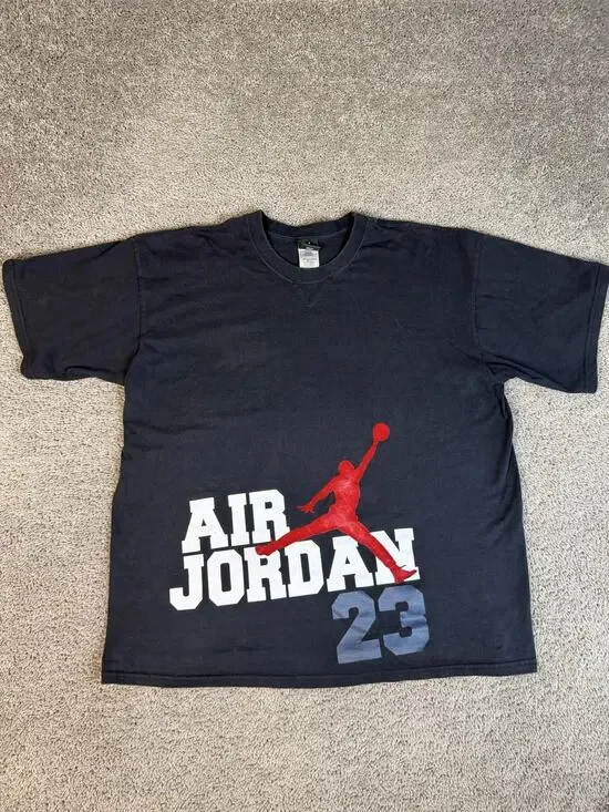 Vintage Jordan Shirt Mens XL Black Air Jordan 23 Felt Jumpman Cotton Y2K