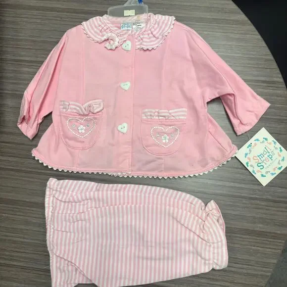 NWT Vintage Small Steps Pink Striped 2 Piece Outfit Set 3 to 6M