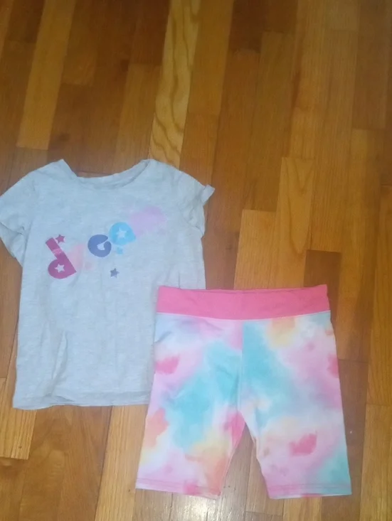 girl 6 drifit tie dye shorts and tee
