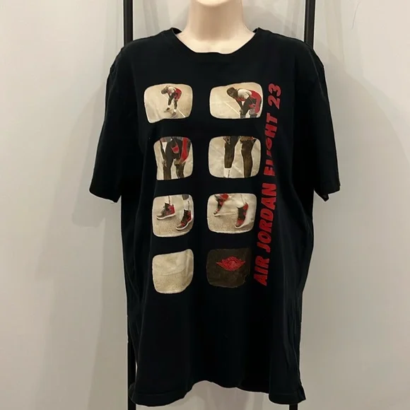 Air Jordan Flight 23 Men Graphic Basketball Tee Black Cotton L GUC