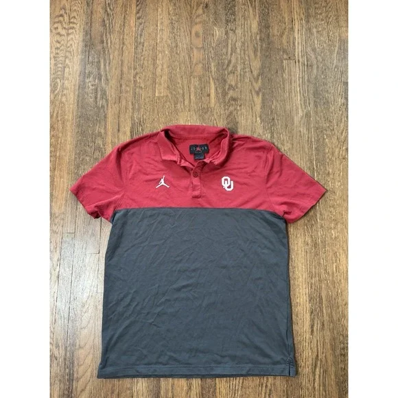 Jordan Oklahoma Sooners OU Polo Shirt Mens Large Red Grey Coaches Performance
