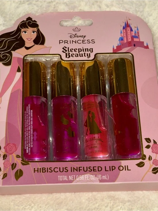 Disney Princess Sleeping Beauty Hibiscus Lip Oil Set - Pink & Gold