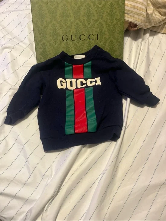 Gucci Navy Baby Sweatshirt and jogger pants with Red & Green Center Stripe