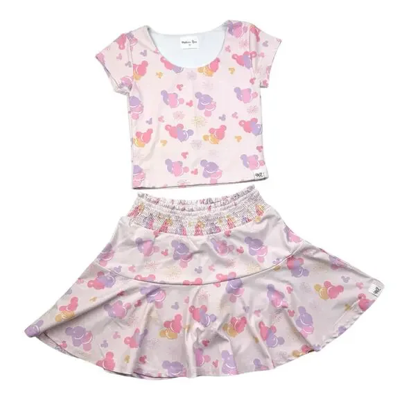 Makena Lane Disney Inspired Mickey Balloons Pastel & Skirt Athletic Set, size 10