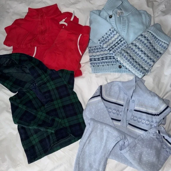 Janie and Jack Boys Red, Light Blue, Navy & Green Knit and Hoodie Set Mix