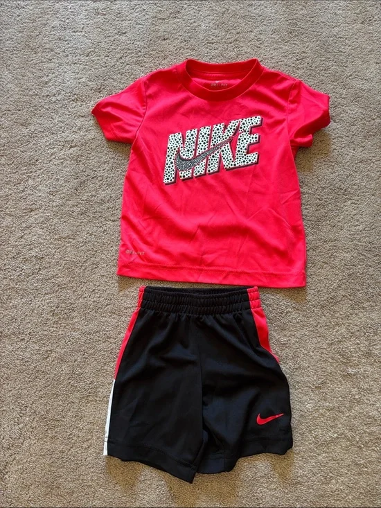 Nike Hot Pink & Black Kids Athletic Tee and Shorts Set 3T