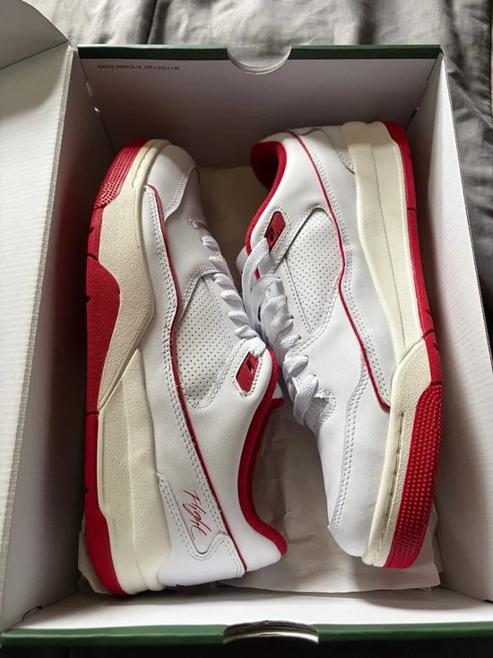 Jordan Men's Flight Court White Sail, Black/Red Varsity Size 10.5