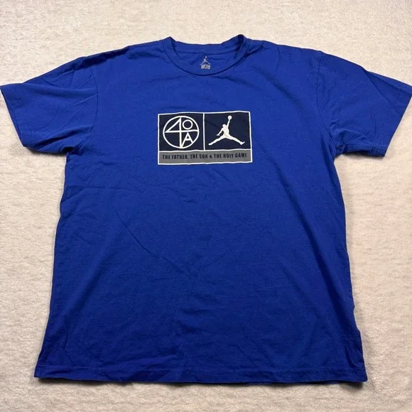 Jordan Mens‎ 40 Acres and a Mule The Holy Game Graphic T-Shirt Blue Large