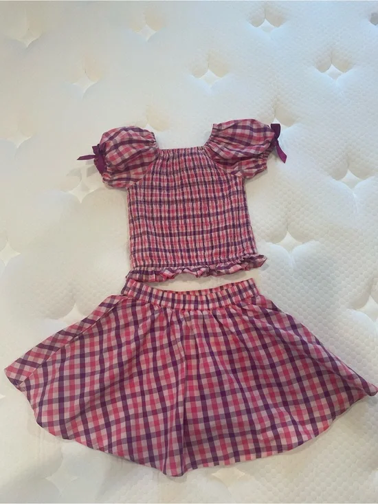 Girls Pink & Purple Plaid Two-Piece Set