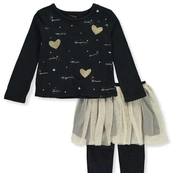 NWT BCGB Girls 2-piece (Glittery Graphic Top and Tulle Skirt Leggings)- Size 18M