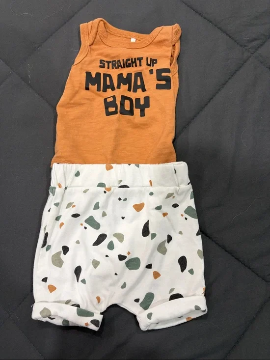 Baby Matching Set - Rust Tank & White Terrazzo Shorts