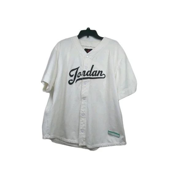 Pre-owned Size XXL Jordan Loose FIT Baseball Jersey TOP,‎ White, Snaps, See Pics