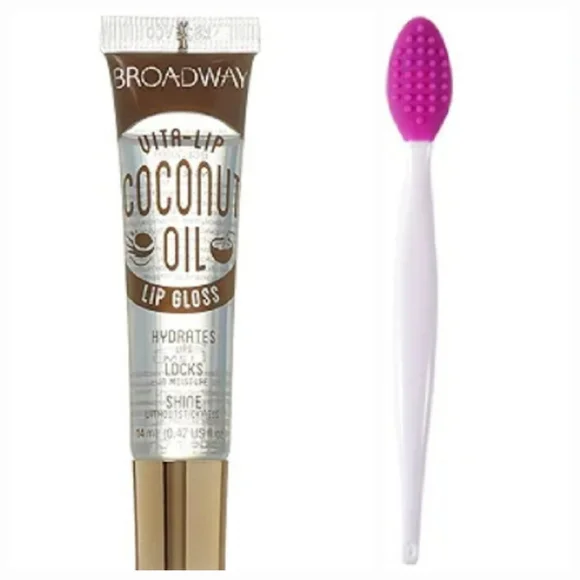2 Piece Coconut Oil Broadway Clear Lip Gloss Silicone Exfoliating Lip Scrub NWT