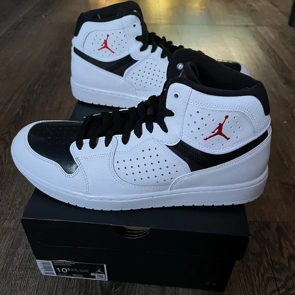 Men's Jordan Mid-Top Basketball Sneakers - White/Black/Red