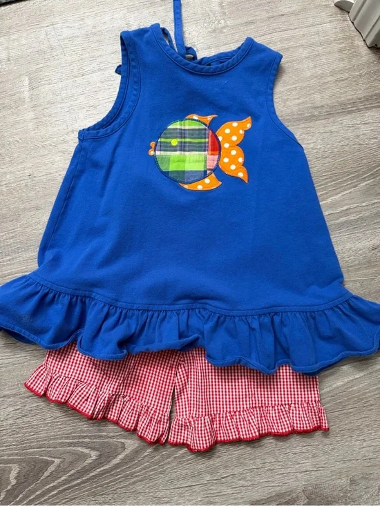 Kelly's Kids Blue Tank Top & Red Gingham Shorts Set