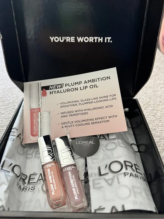 L'Oreal 2 Plump Ambition pH Hyaluron Lip Oil New Full Sz - 101 clear + 201 Milky