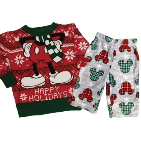 Disney VTG Mickey‎ Mouse Knit Sweater with Printed Fleece Pants Size 12M
