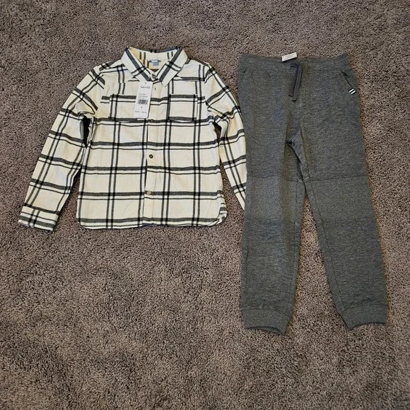 Splendid 2-Piece Flannel Jogger‎ Set Kids Size 6 Charcoal Cream NEW Plaid Shirt