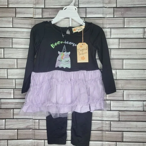 New Toddler Halloween Outfit Long Sleeve‎ Black Dress Shirt Unicorn 24 Months