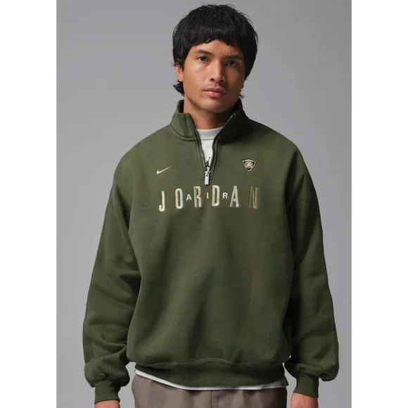 Jordan Flight Men's Graphic Fleece 1/4-Zip Cargo Khaki Large  NWT