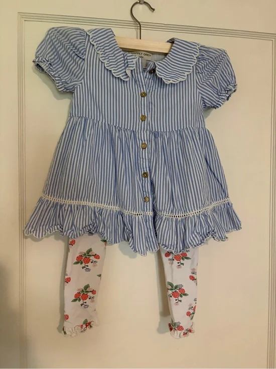 Blue & White Stripe shirt with Floral Leggings
