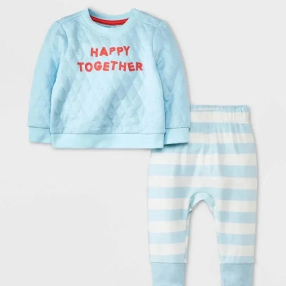 Baby 'Happy Together' Graphic Top & Bottom Set - Cat & Jack™ Blue 3-6‎ 0-3 NEW