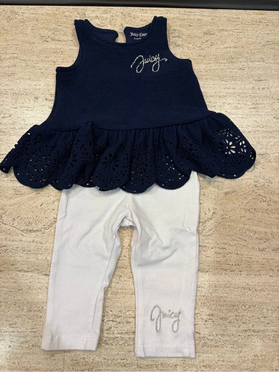 Juicy Couture Navy Knit Peplum Top with White Leggings