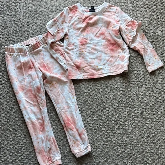 art class Pink Tie-Dye Star Ruffle Sleeve Pajama Set