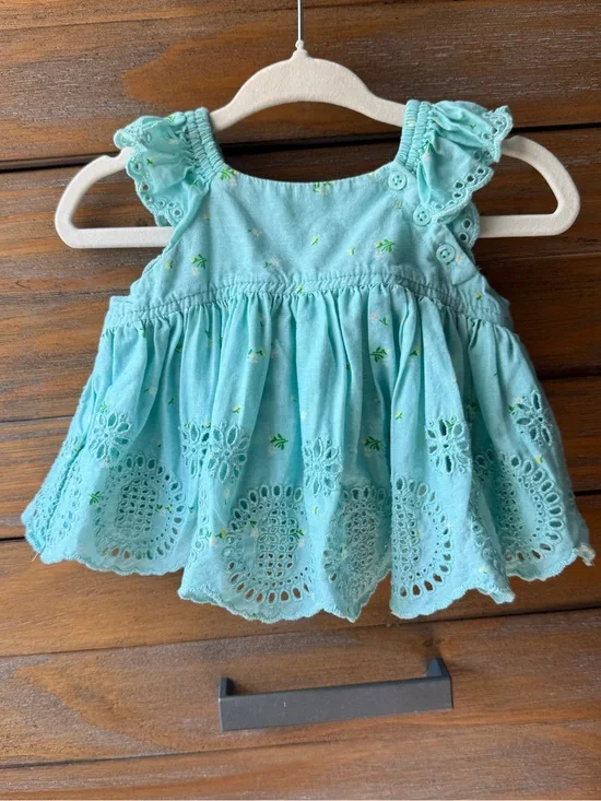 Turquoise Eyelet Baby Matching Set • Cute Ruffled Sleeves
