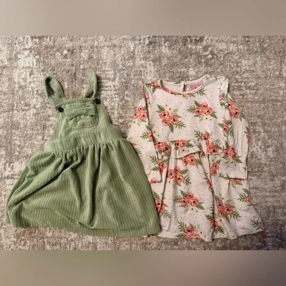 Just Lizzy Kids Floral Dress and Green Pinafore Set size 24M