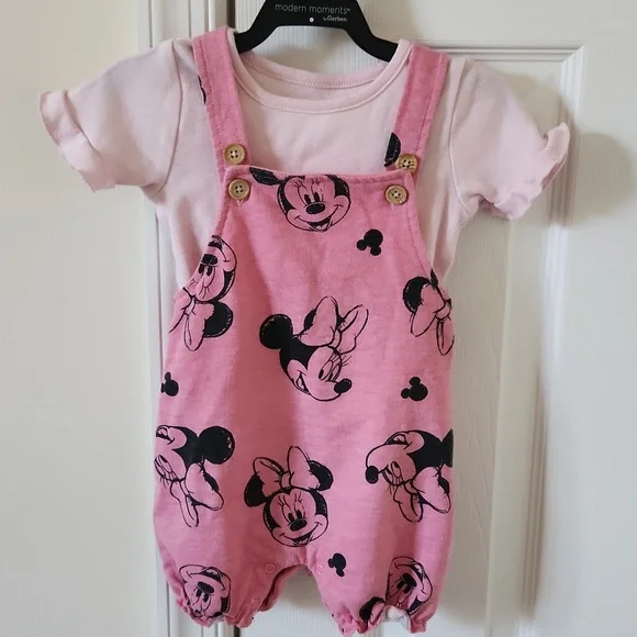 Disney baby set of t shirt and shortall pink black 12 months baby girl