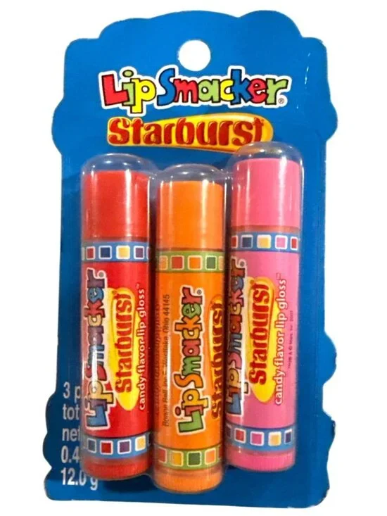 3pc Set Vintage Lip Smacker Bonne Bell Starburst Bubble Font Aztec+Mango+StrwWat