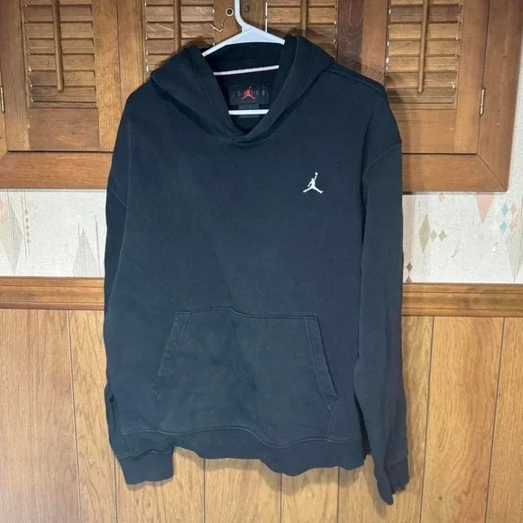 Jordan Jumpman Mens Black Fleece Pullover Hoodie‎ White Logo Sweatshirt Small