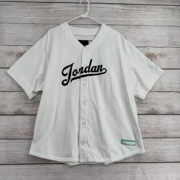 Jordan Flight MVP‎ Snap Down Embroidered Baseball Jersey Mens XL White Black