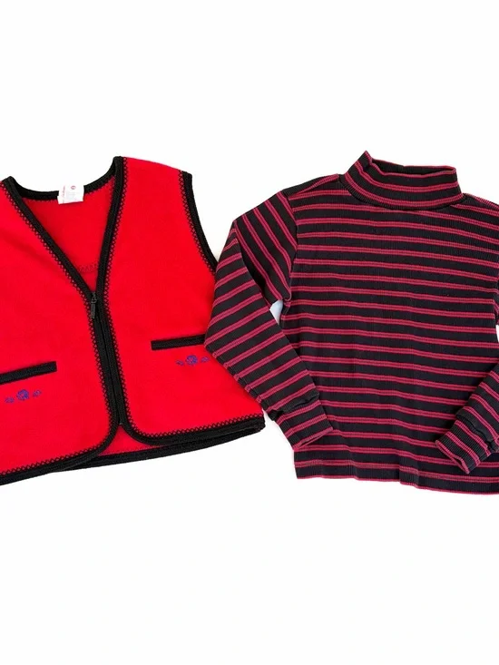 VTG 90S Hannah Anderson Vest & Turtleneck Shirt Set Striped Girls 5-6 Holiday