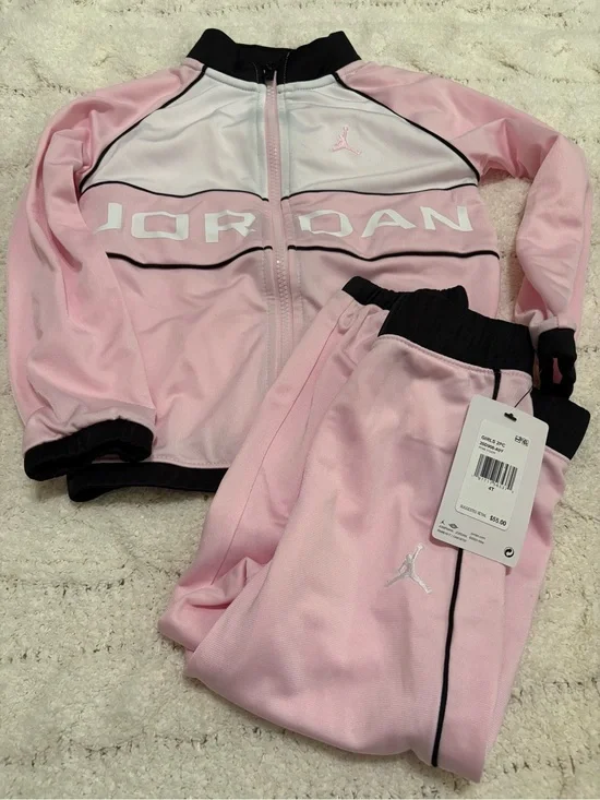 Jordan Girls Pink and Black Two-Piece Tracksuit