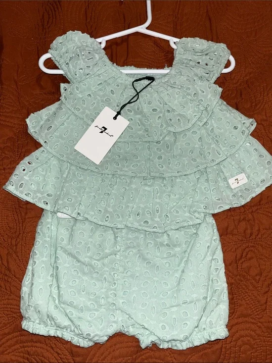 7 for all mankind Little Girl's Mint Eyelet Ruffle 2pc set